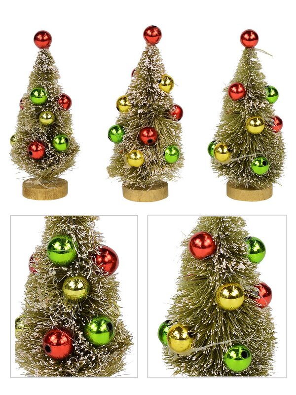 Winter Pine Tree Bauble Decorated Figurines - 3 x 11cm