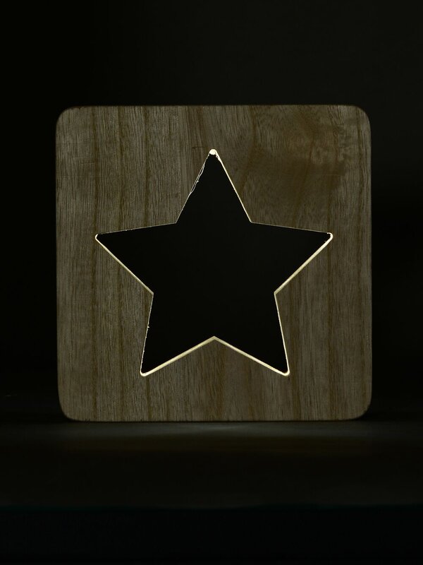 Wooden Star Laser Cut-Out With White SMD Christmas Ornament - 18cm