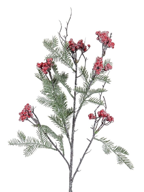 Yew Fir Look Pine With Red Berries Decorative Christmas Pine Stem - 80cm